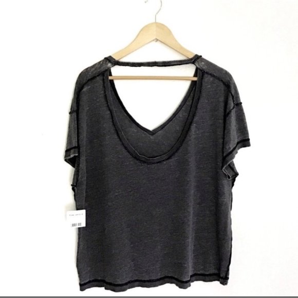 Free People All Mine Tee Black Low Back V Neck Med. NWT - Picture 4 of 5